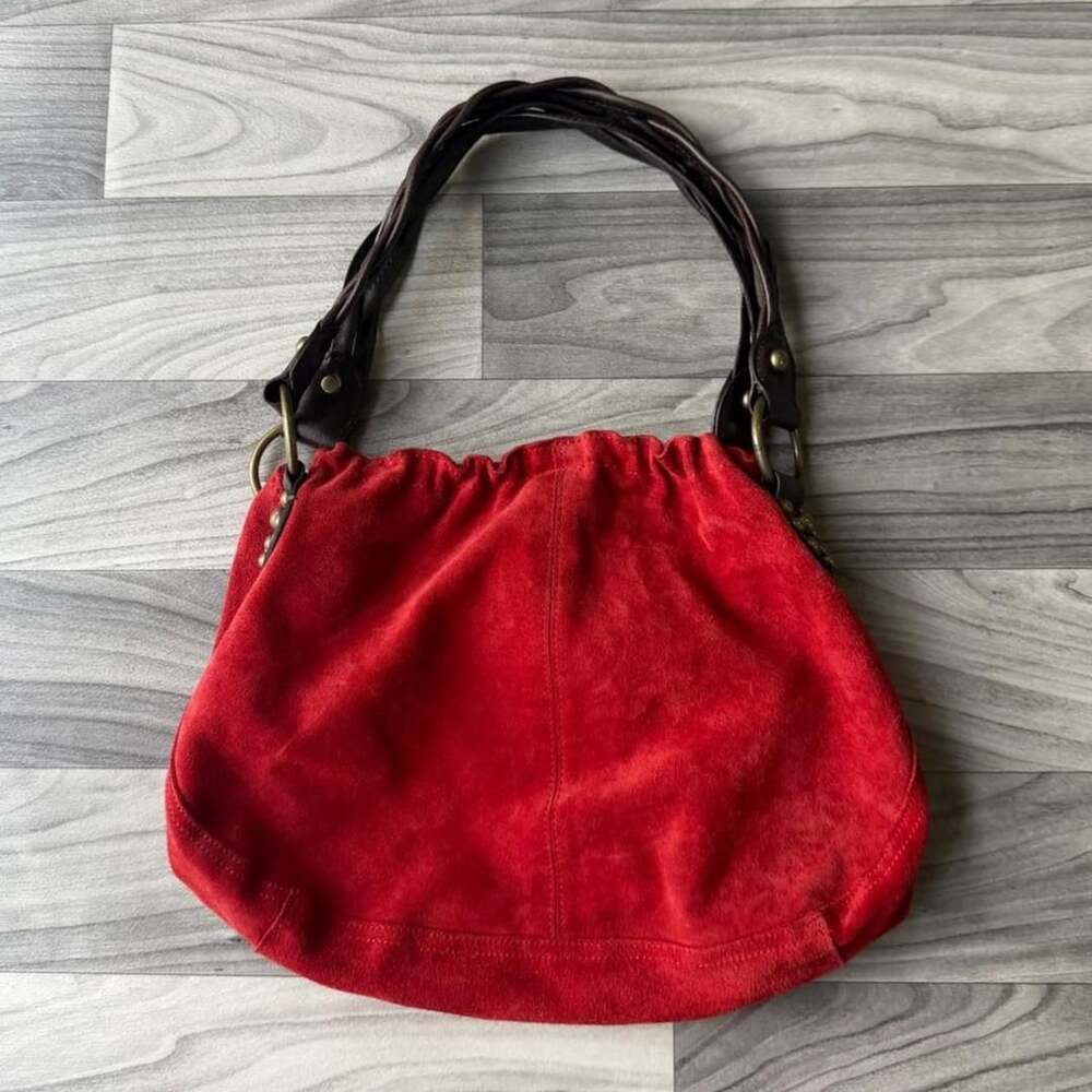 Fossil Red Suede Handbag Braided Straps